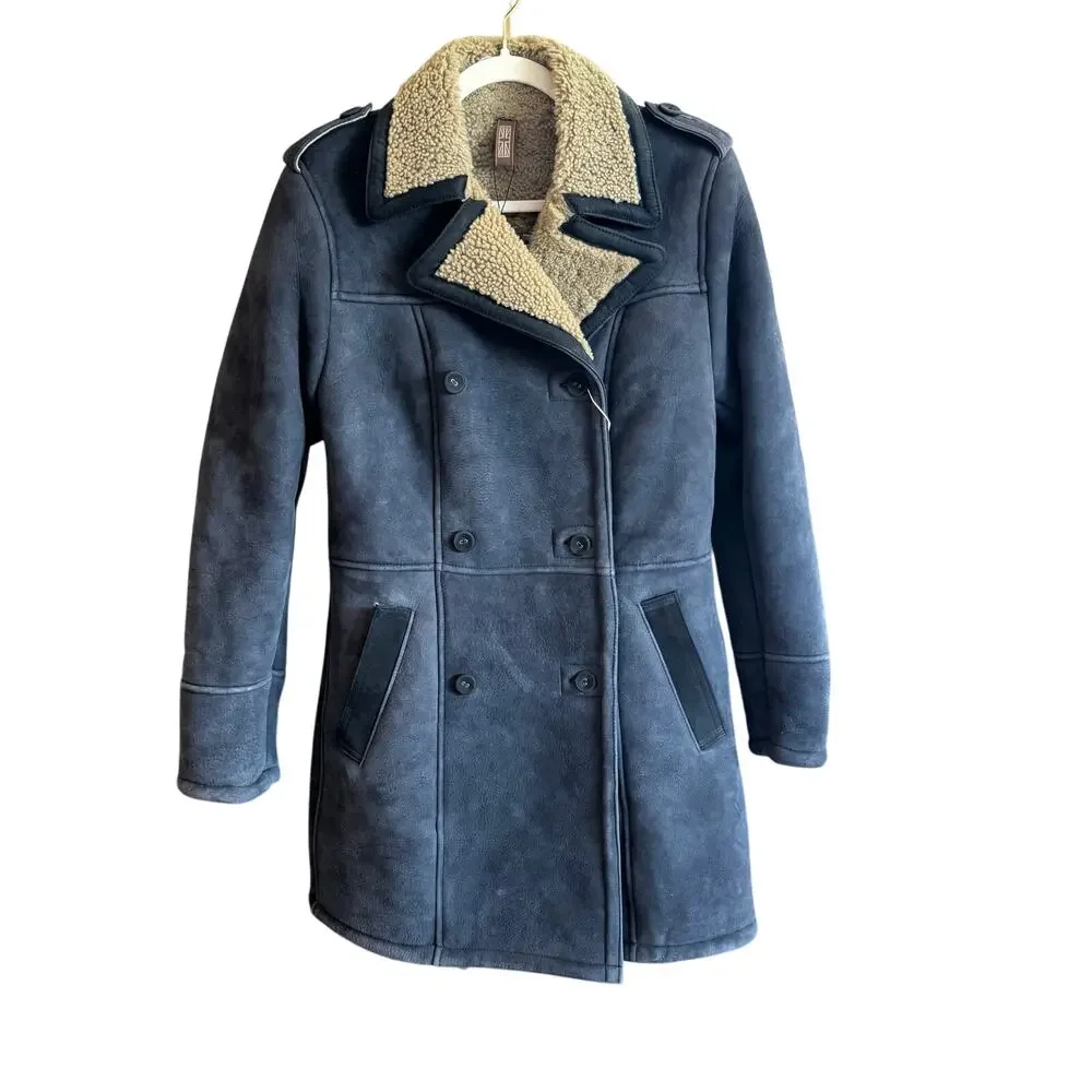 Matchless London Black Blue Suede Shearling Coat NWT Retail $3,900 L - Picture 4 of 12